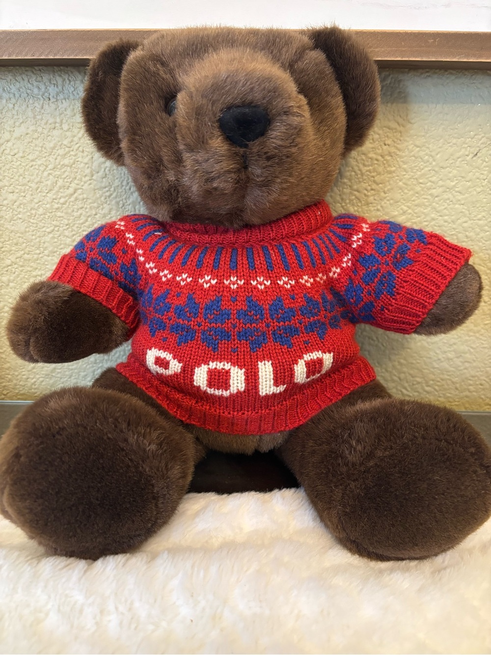 Ralph Lauren Brown Plush Bear with Red Knit Sweater